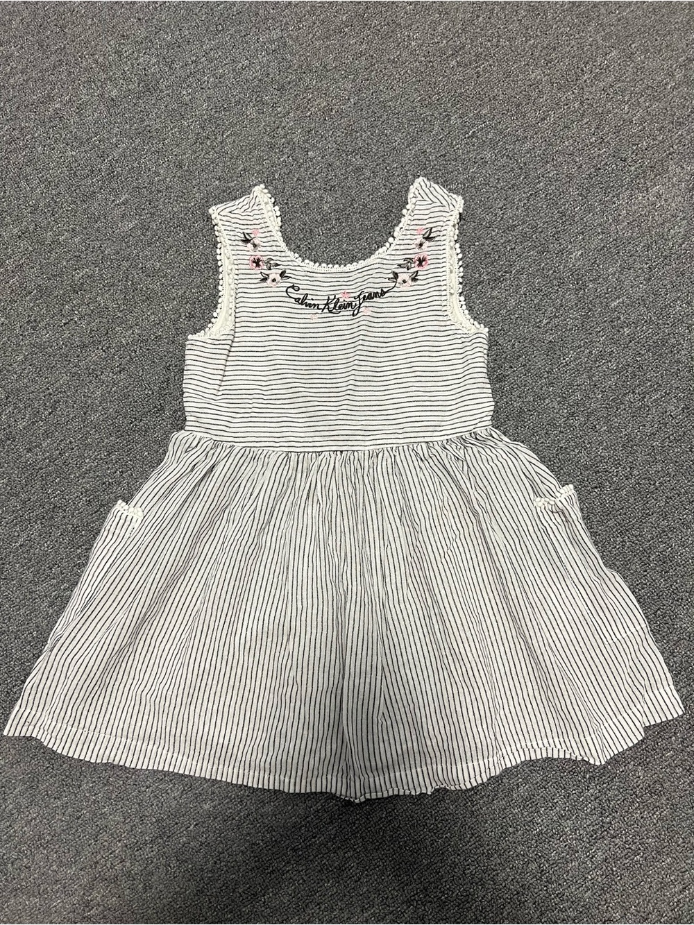 Calvin Klein Girl’s Striped Sleeveless Embroidered Kids Dress